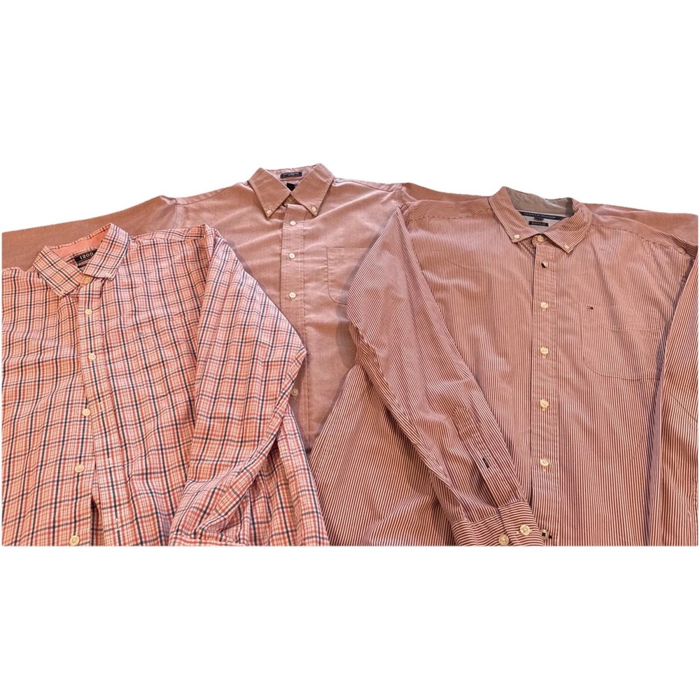 Lot Of 3 Men's Large Dress Shirts Pink Family Izod Tommy Hilfiger & Croft Barrow